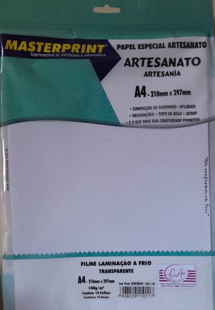 FILME LAMINACAO A FRIO TRANSPARENTE 140G/M² A4 10 FLS