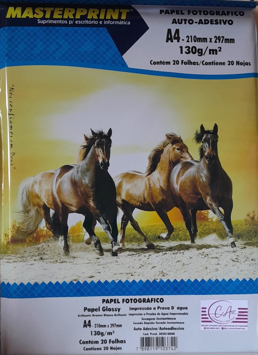 PAPEL FOTO GLOSSY AUTO ADESIVO 130G/M² A4 - 20 FLS