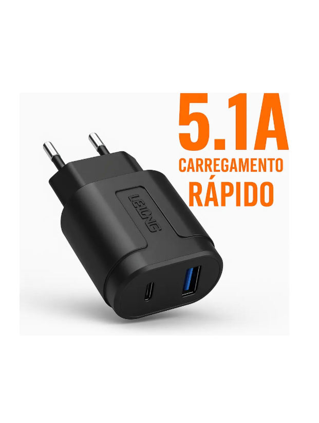 Fonte Carregador Turbo Lelong Le-285 5.1 2 Portas Usb Tipo-c