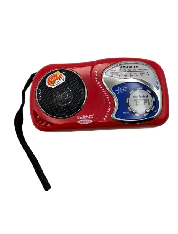 Rádio Analógico Lelong LE-603 AM/FM/TV Com Relógio e Alça Vermelho