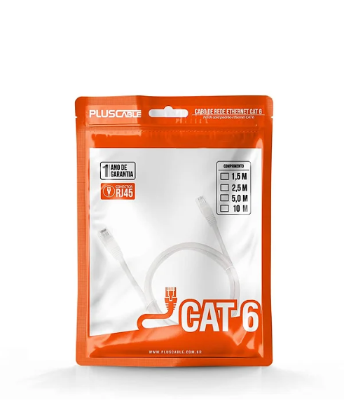 Patch Cord Cabo de Rede Cat6 10M Pluscable Branco - PC-ETH6U100WH