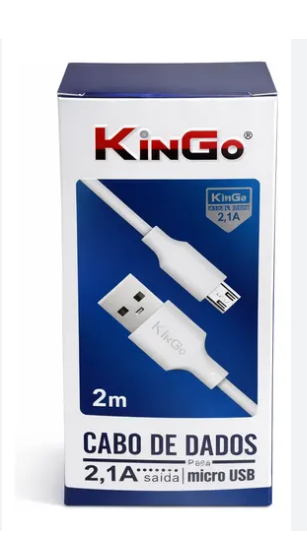 Cabo Carregador E Dados Micro Usb V8 2m 2.1a Branco Kingo
