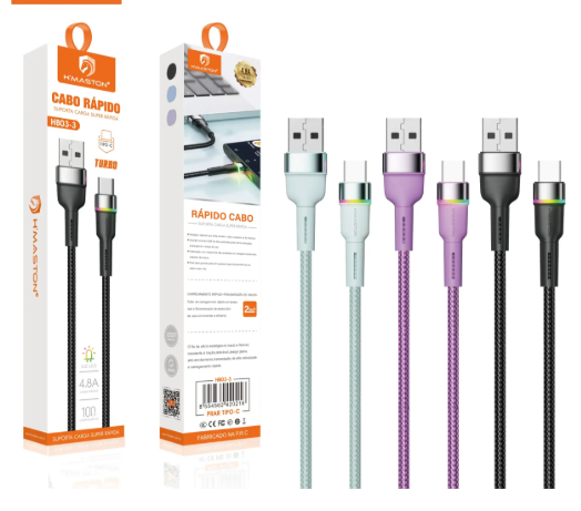 H´Maston HB03-3 Cabo USB Reforçado para Carregamento Rápido