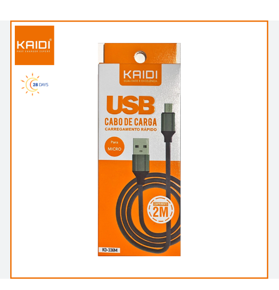 Cabo Carregamento USB para Micro USB V8 2m Kaidi KD-336M