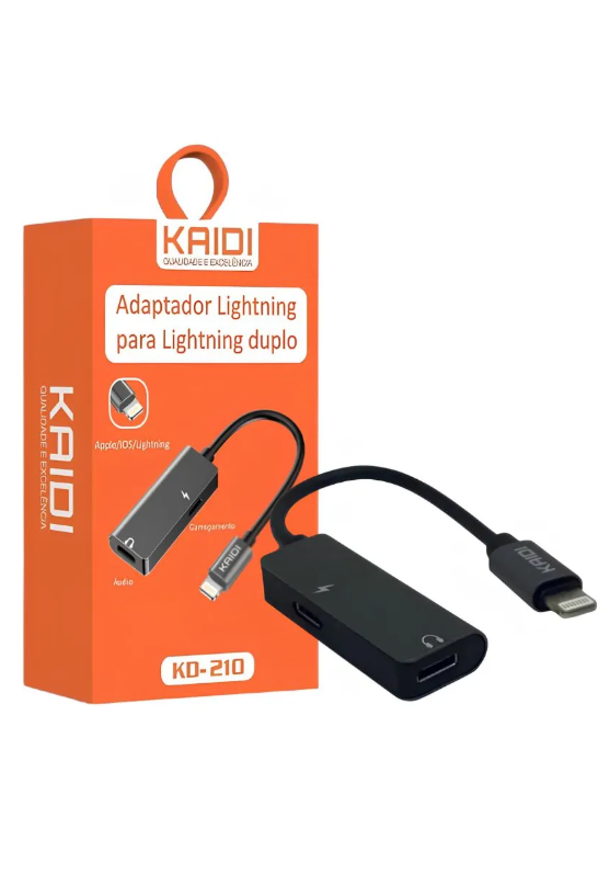 Adaptador Lightning Para Lightning Duplo Preto Kaidi Kd-210