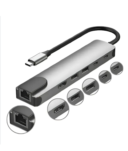 Hub USB-C - 6 portas - 2 USB + HDMI + Tipo C