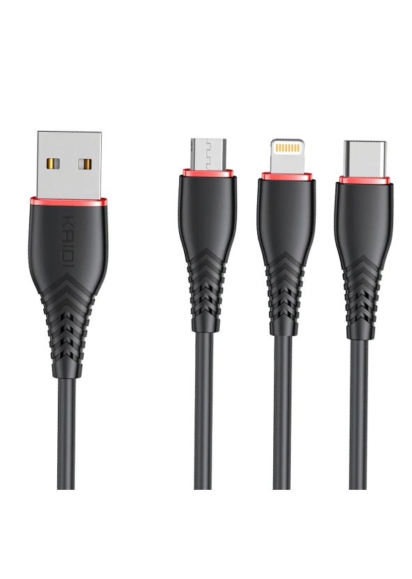 Cabo Carregador Kaidi KD-30 1m USB Para Iphone Tipo-C Micro USB