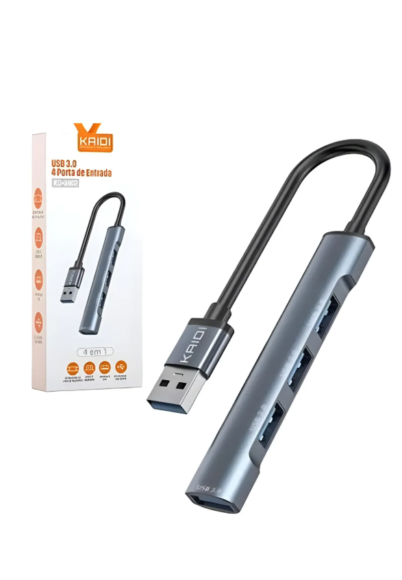 Adaptador Hub Usb 3.0 Kaidi 4 Portas Alta Velocidade Cinza