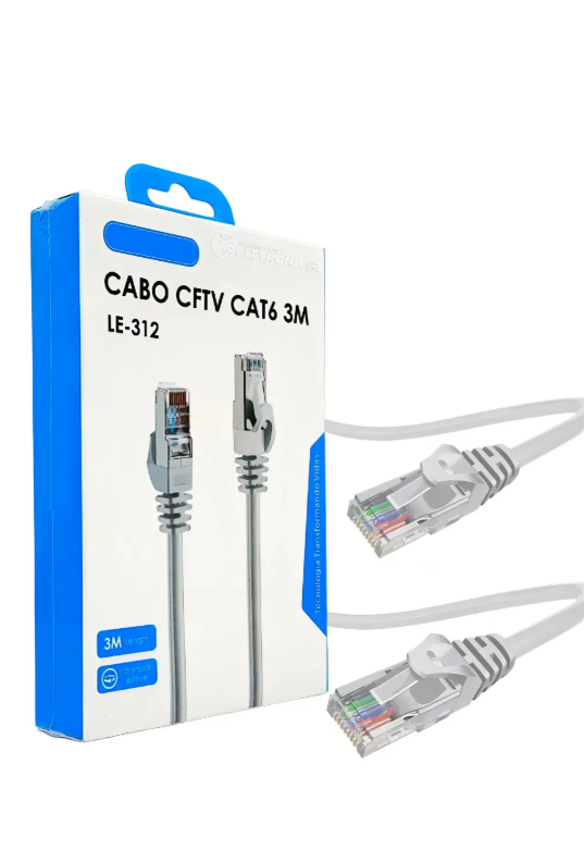 Cabo De Rede 3 Metros Ethernet Rj45 Cat6 Lan, Rede E Cftv