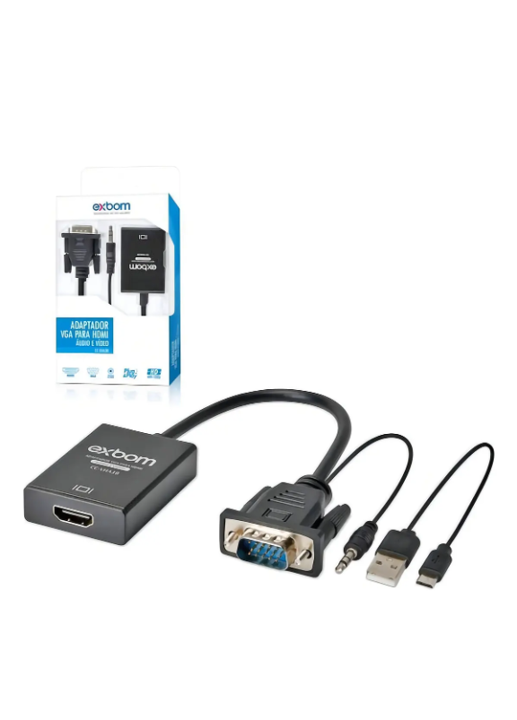 Cabo Mini Convesor Vga Hdmi Áudio E Vídeo Full Hd