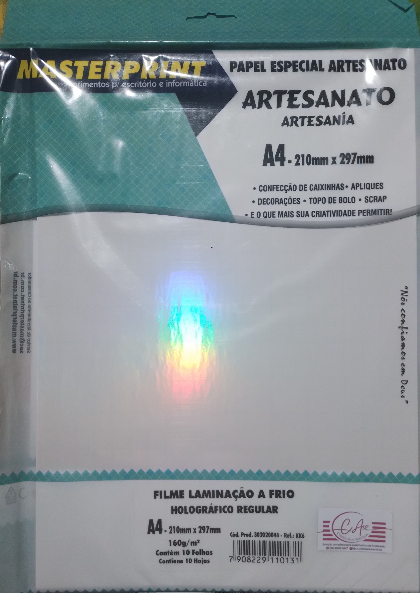 FILME LAMINACAO A FRIO HOLOGRAFICO REGULAR 160G/M² A4 10 FLS