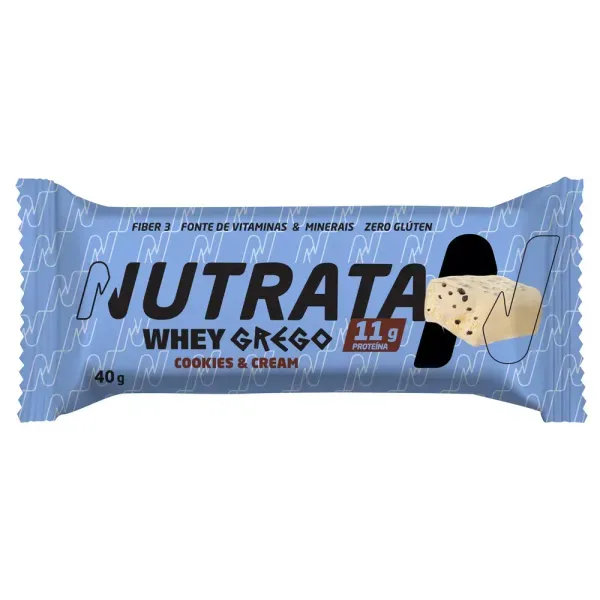 Barra de Proteína Nutrata Whey Grego Sabor Cookies & Cream com 11g de Proteína 40g