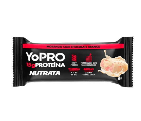 NUTRATA YOPRO 55G C/ 12 BARRAS - MORANGO COM CHOCOLATE BRANCO