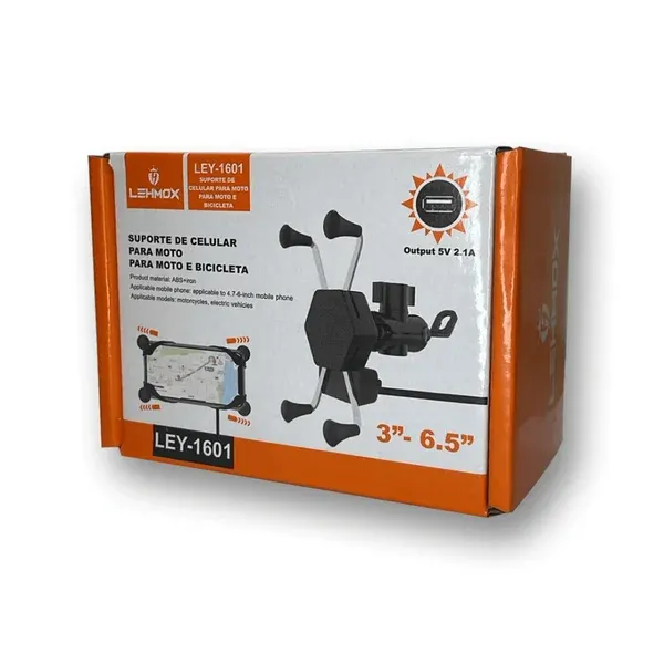 Suporte Celular Universal Moto Com Carregador Usb 5v Lehmox LEY1601