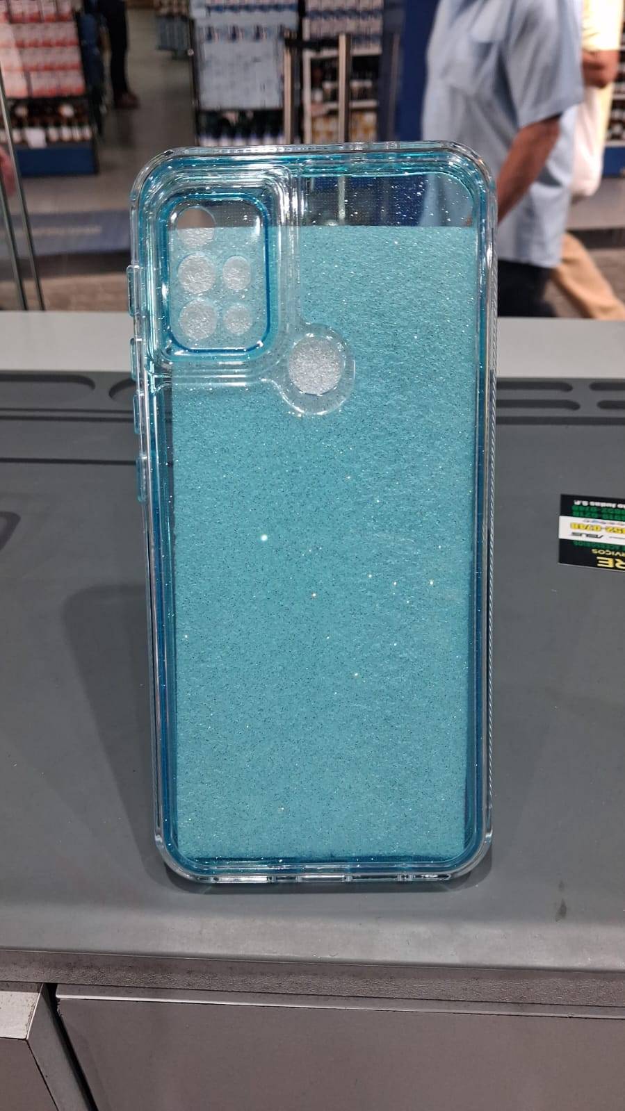 CAPA TRANSPARENTE COM BRILHO AZUL