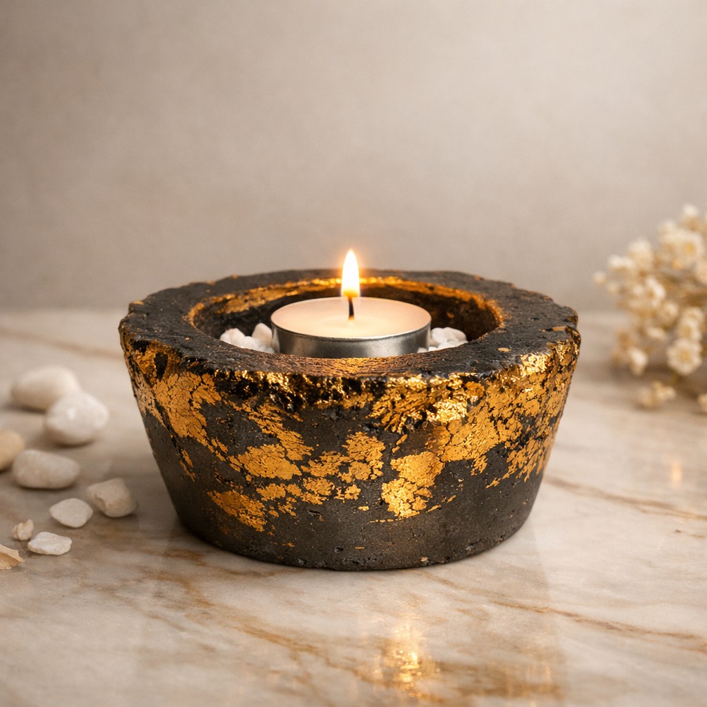 PORTA VELAS CIMENTO DORDA RÚSTICA E DESIGN EXCLUSIVO E AUTORAL 5X11